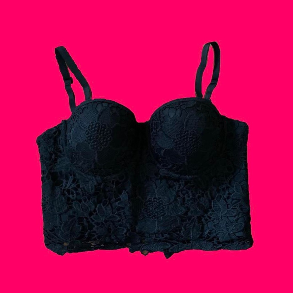 black lace corset bustier top with flower design. size small.